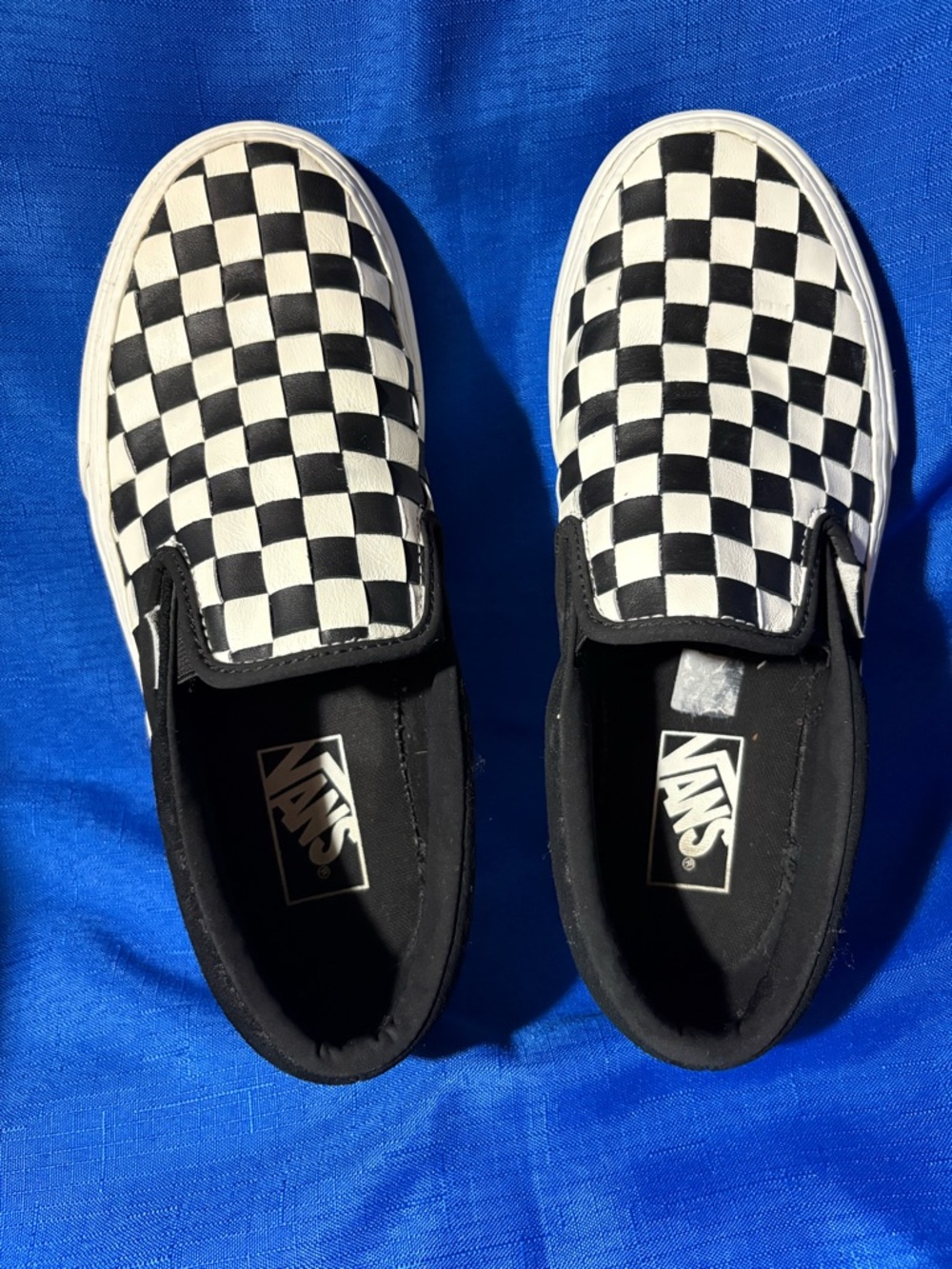 VANS unisex classic woven leather checkerboard platform slip on